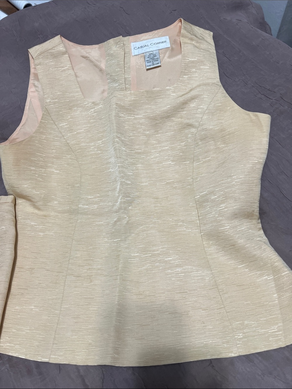 Casual Corner Shimmery Beige Sleeveless Dressy Top